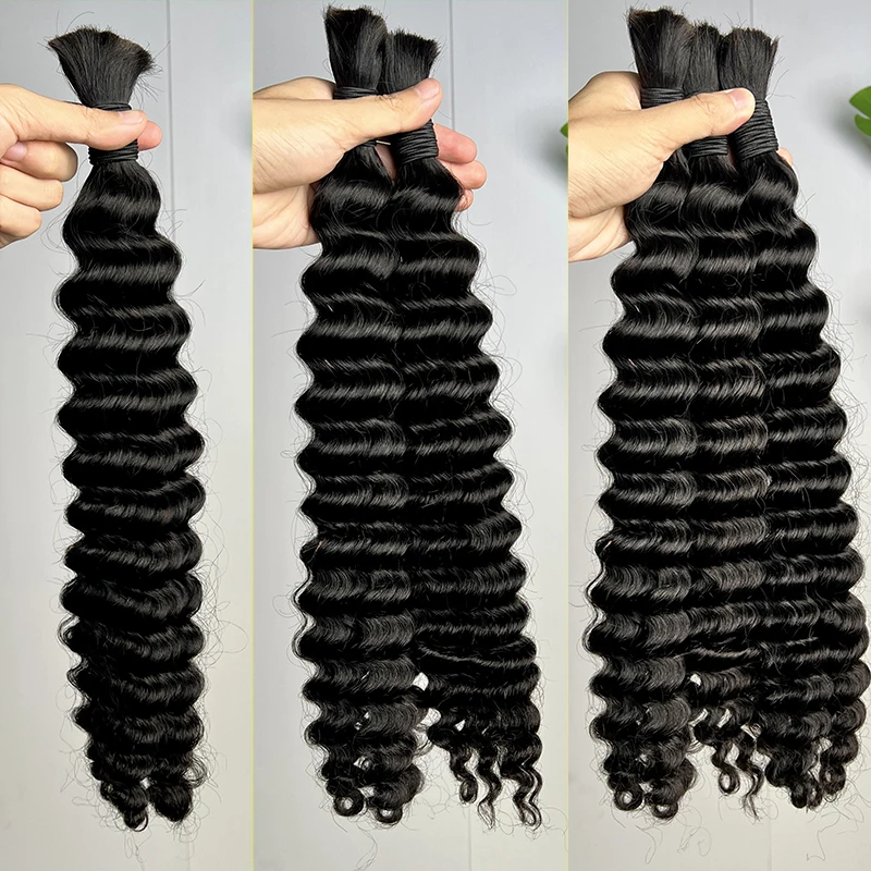 

Волосы с глубокими волнами, 100% настоящие человеческие волосы, объемные необработанные, необработанные, без утка, вьющиеся волосы, плетение волос в стиле бохо, свободные глубокие волны