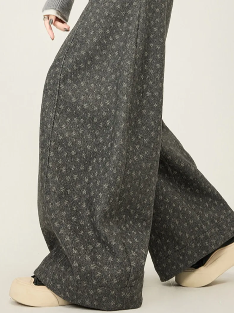 Unieke winter hoge taille gedrapeerde rechte pijpen broek Dames faionable wijde pijpen broek woon-werkverkeer Sle Koreaanse versie