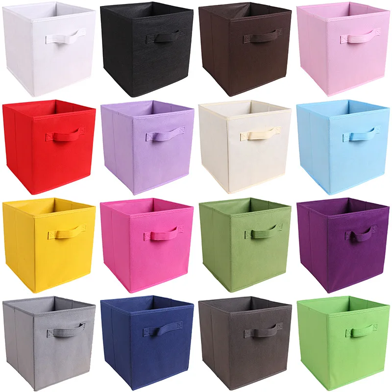 Cube Boîte de rangement pliante non tissée avec poignée, bacs de rangement en tissu pour jouets, vêtements, maison, Cisco, bureau, pépinière,