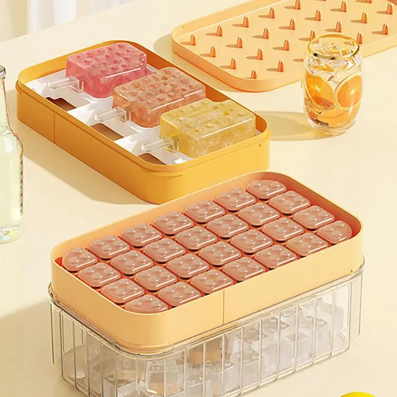 Ice Cube Trays for Freezer 28 -grid Ice Cube Tray with Lid & Bin Double Layer Stackable Ice Cube Tray Making Ice Chilling