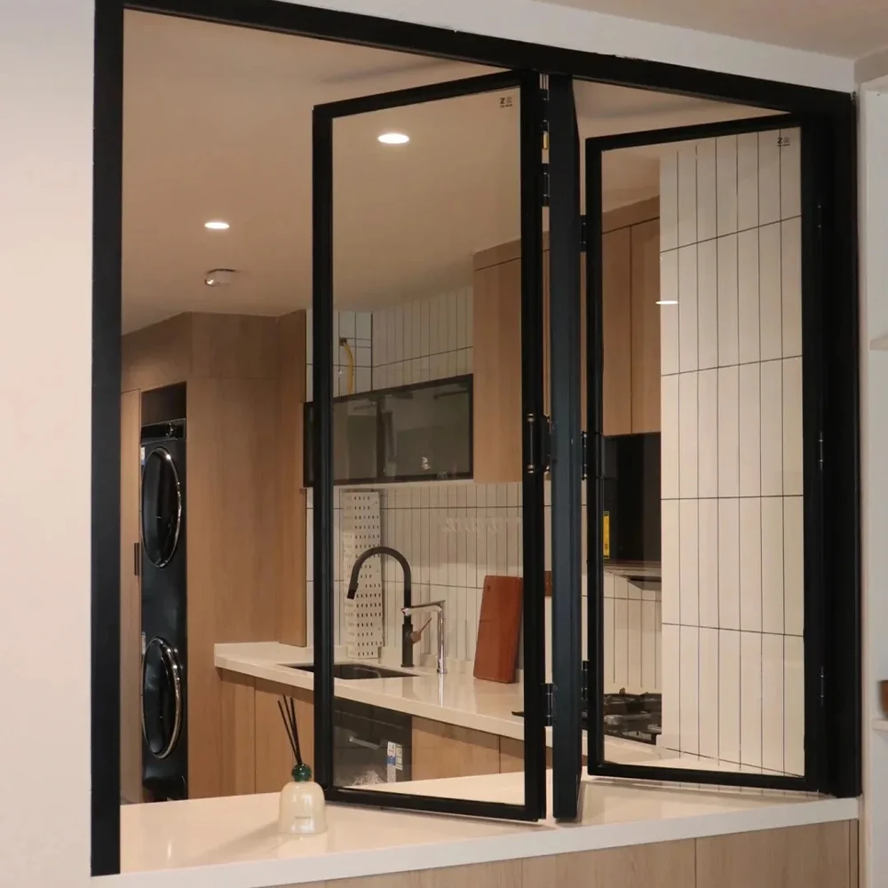 Sixinalu Folding Window House Bi-Fold Sliding Window Horizontal Tempered Double Glazed Aluminium Windows for Balcony Garden