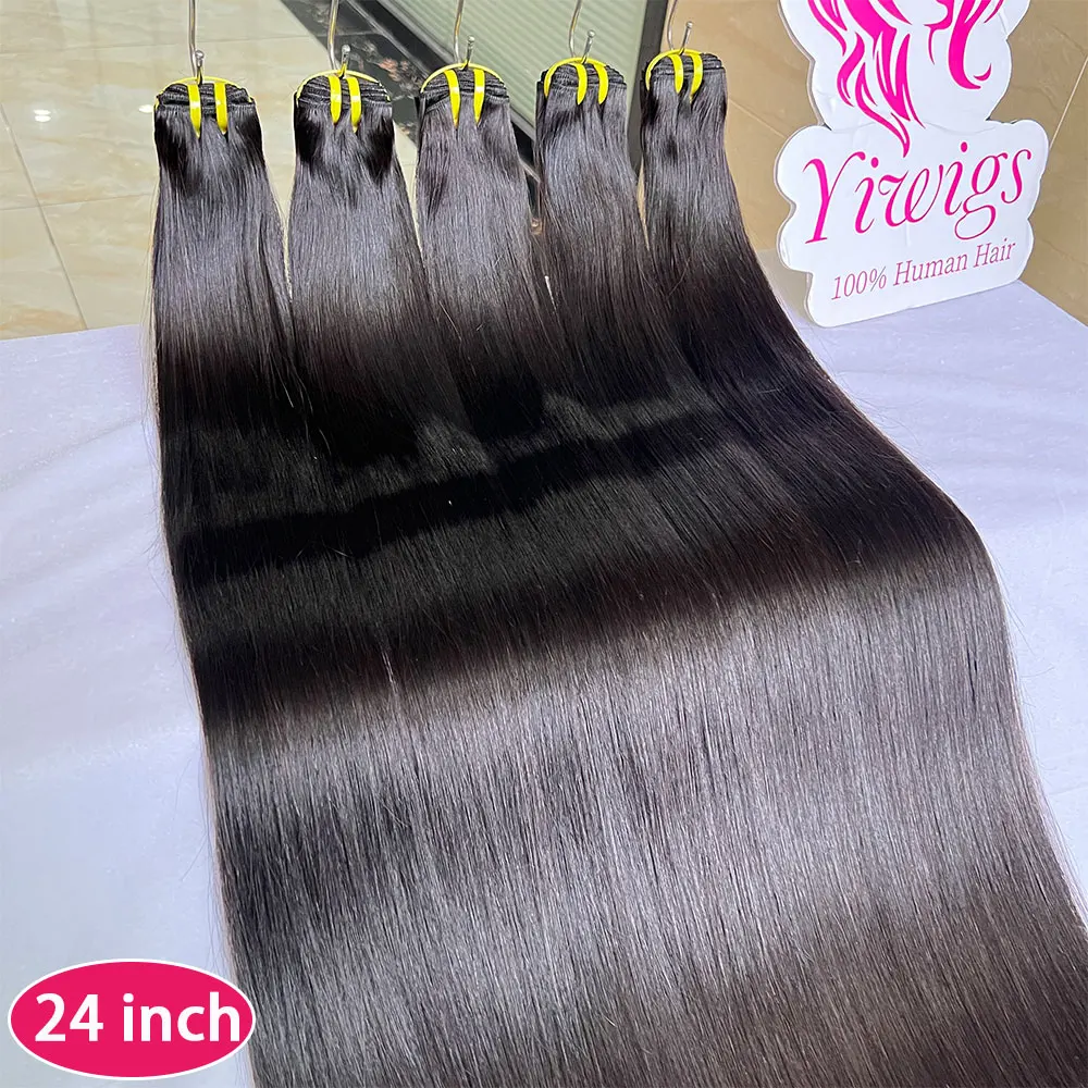 Yiwigs Bone Straight 100% Human Hair Double Weft Bundles Natural Black 100% Raw Virgin Human Hair Extension Tissage 10-36 inch
