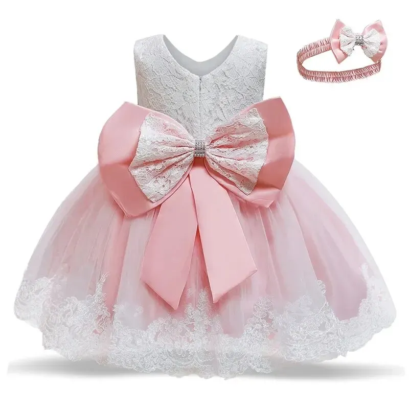 Toddler Baby Girl Dress Big Bow battesimo Dress per ragazze primo anno festa di compleanno abito da sposa vestiti per bambini Tutu Fluffy Gown