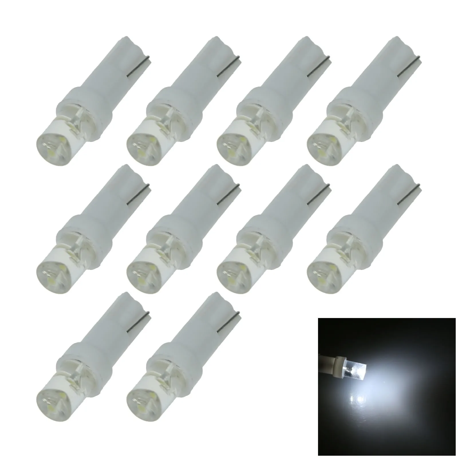 

10x White Auto T5 Dash Dashboard light Lamp Top Concave 1 Emitters In-line LED 37 70 73 B005-W