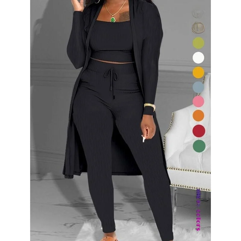 

Ribbed Three Piece Set Women's Fashion Summer Outfit Seamless Bras Briefs And Pants Matching Set Comfortable Breathable Clothing