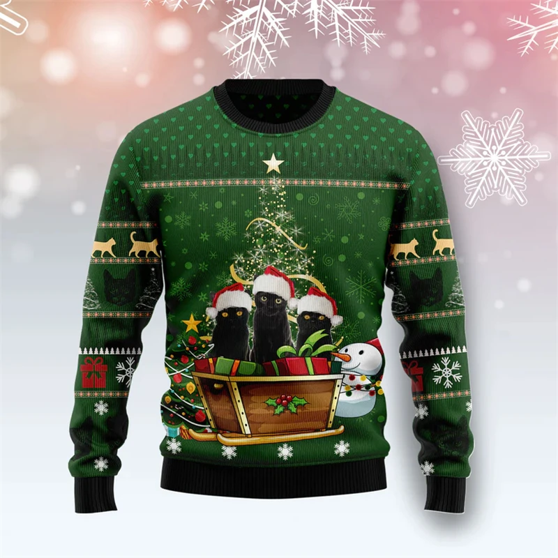 Amante de los gatos suéter de Navidad feo moda gatos divertidos sudaderas gráficas hombres mujeres estampado 3D jerseys de Navidad Tops sueltos 2025 nuevo