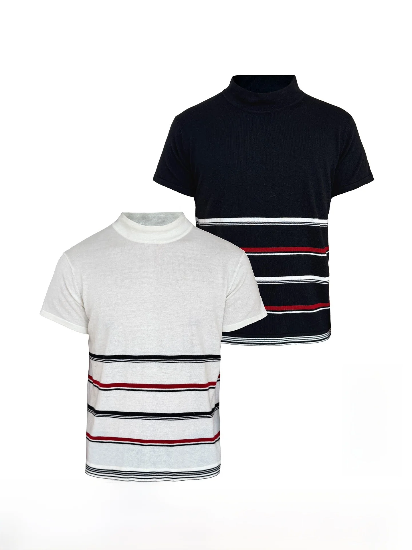 JCAESAR Knit Tee High Collar Short Sleeve Comfortable Brushed Texture Polyester Fiber Casual Style Striped T-Shirt for Men