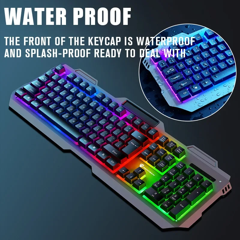 Mechanical Feel Keyboard Mouse Sleeve Light -Emitting Metal Panel USB Chargable RGB Backlight Suspension Keyboard and Mouse