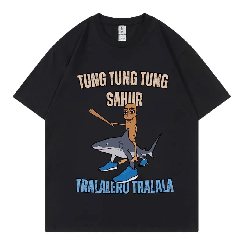 

Tung Tung Tung Sahur Baseball Bat T-shirt Tralero Tralala Running Shark T-shirts Unisex Funny Meme Fashion Short Sleeve T Shirt