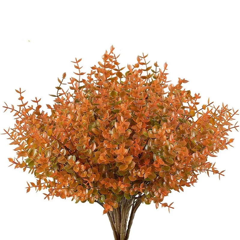 Autumn Artificial Flowers Bouquet Orange Fake Eucalyptus Plant for Home Room Decor Garden Wedding Halloween Christmas Decoration