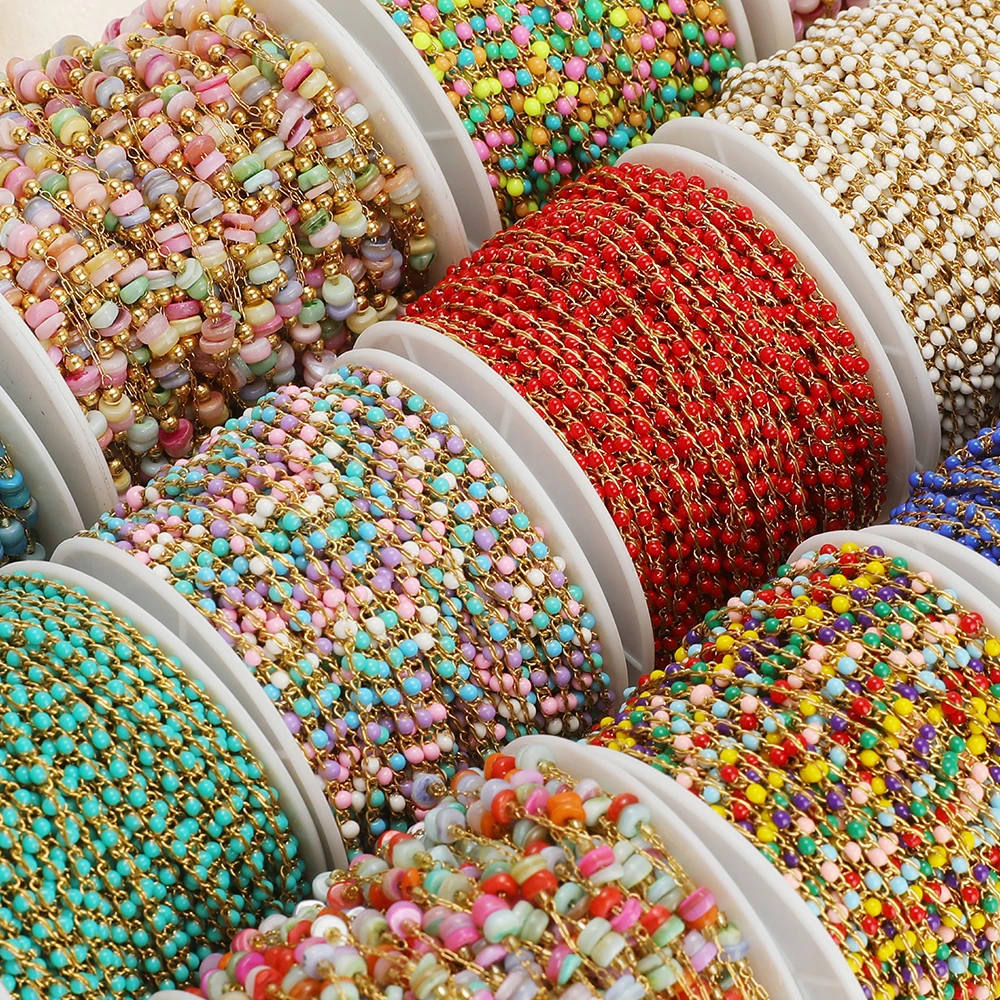 1 Meter Edelstahl Weiß-Schwarz Emaillierte Gedrehte Perlenketten für DIY-Schmuck, Damen-Halsketten, Armbänder, Ohrringe und Körperketten – Detail 3