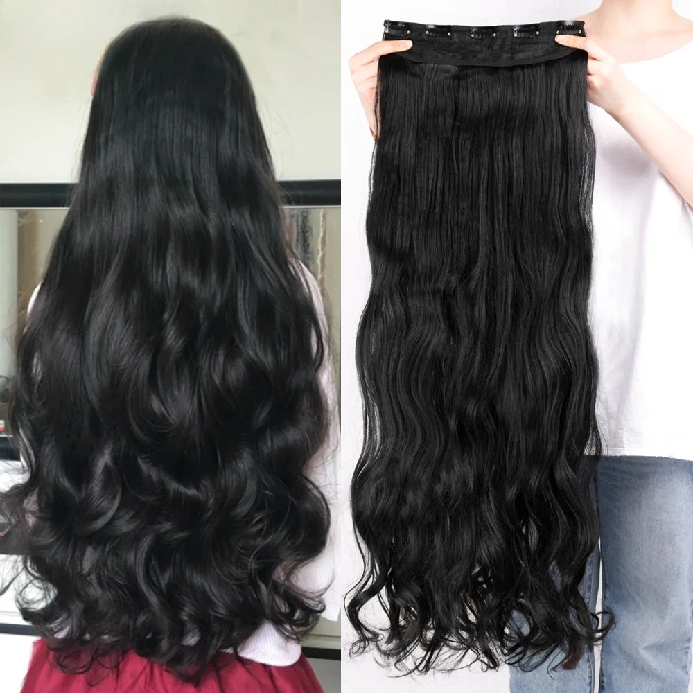 

Synthetic Long Wavy 5 Clips Hair Extensions 22Inch/32Inch Clip On Hair Extensions High Tempreture Fake For Women