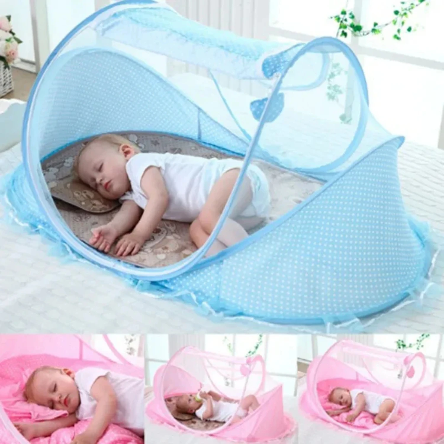 Portable Foldable Newborn Sleep Bed for 0-3Years, Polyester Baby Netting with Mosquito Nets. Travel Bed Netting Play Tent for Ch