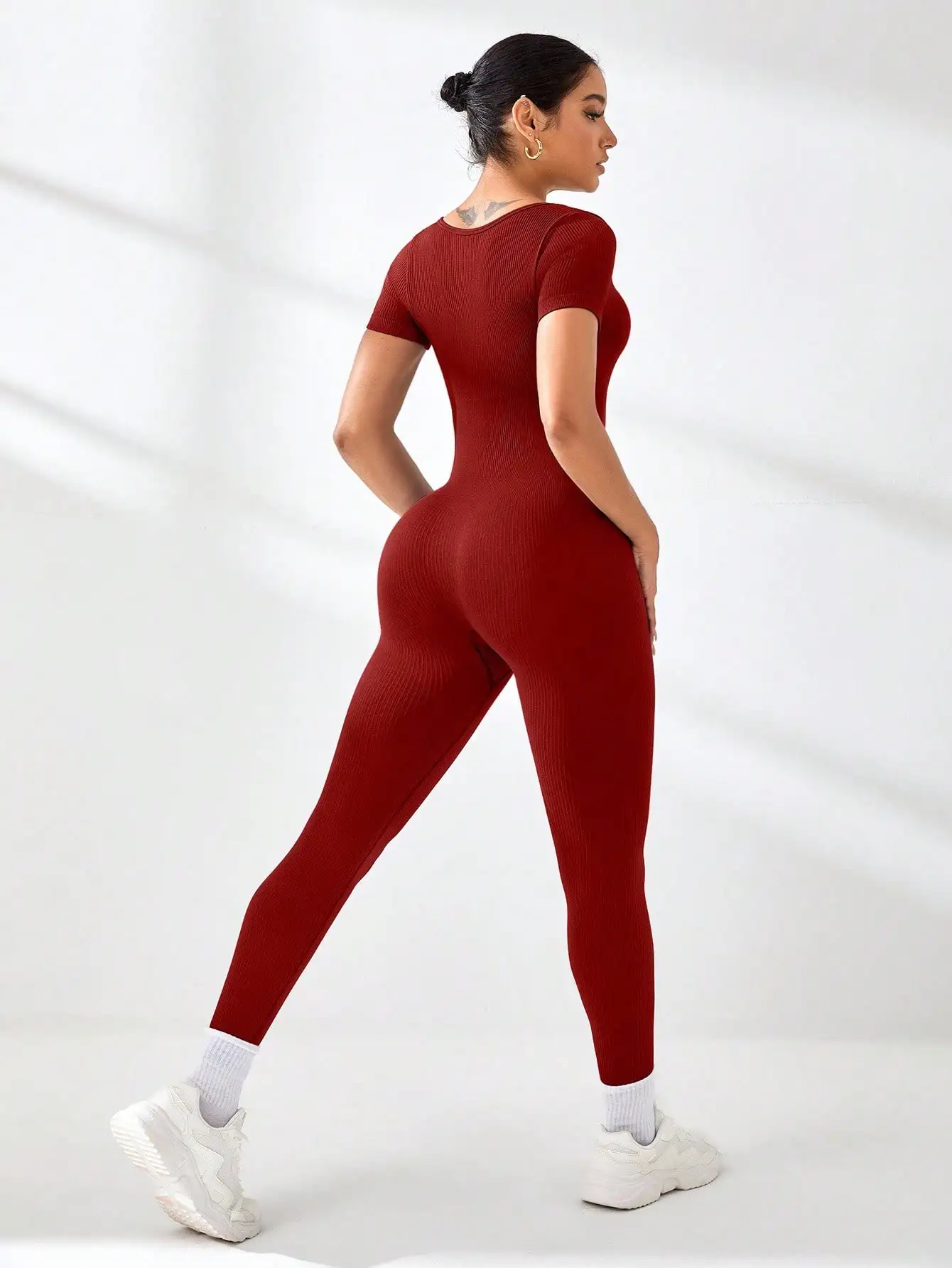 بذلة رياضية لليوجا مثيرة للتخسيس للنساء للربيع والصيف، بياقة مربعة، تصميم مريح لرفع الأرداف، ملابس نشطة #4