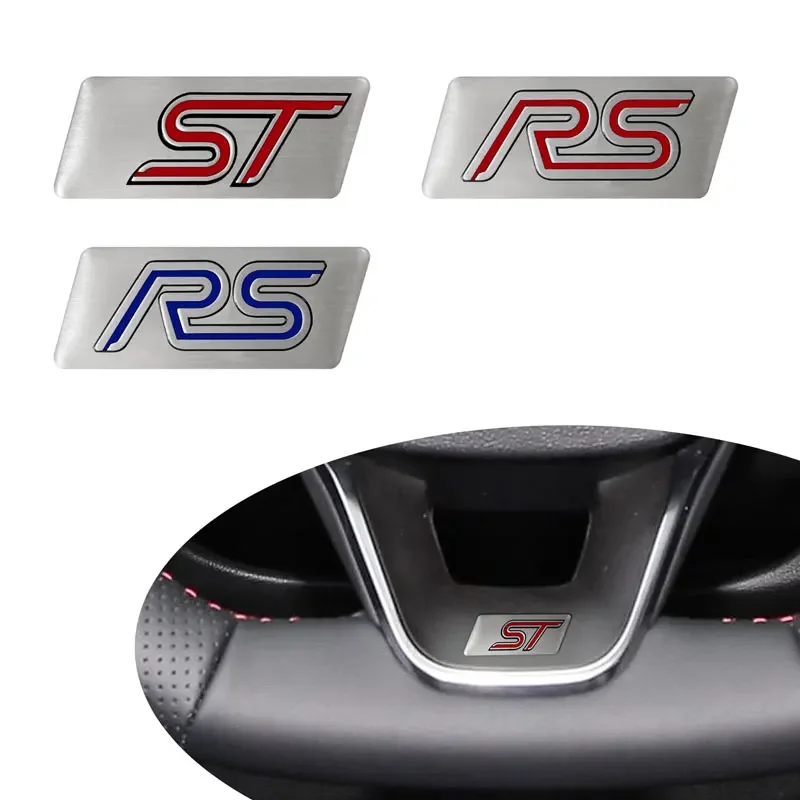 3D Aluminum RS ST Emblem Steering Wheel Center Console Sticker Decal for Kuga Explorer Edge Puma Bronco Territory