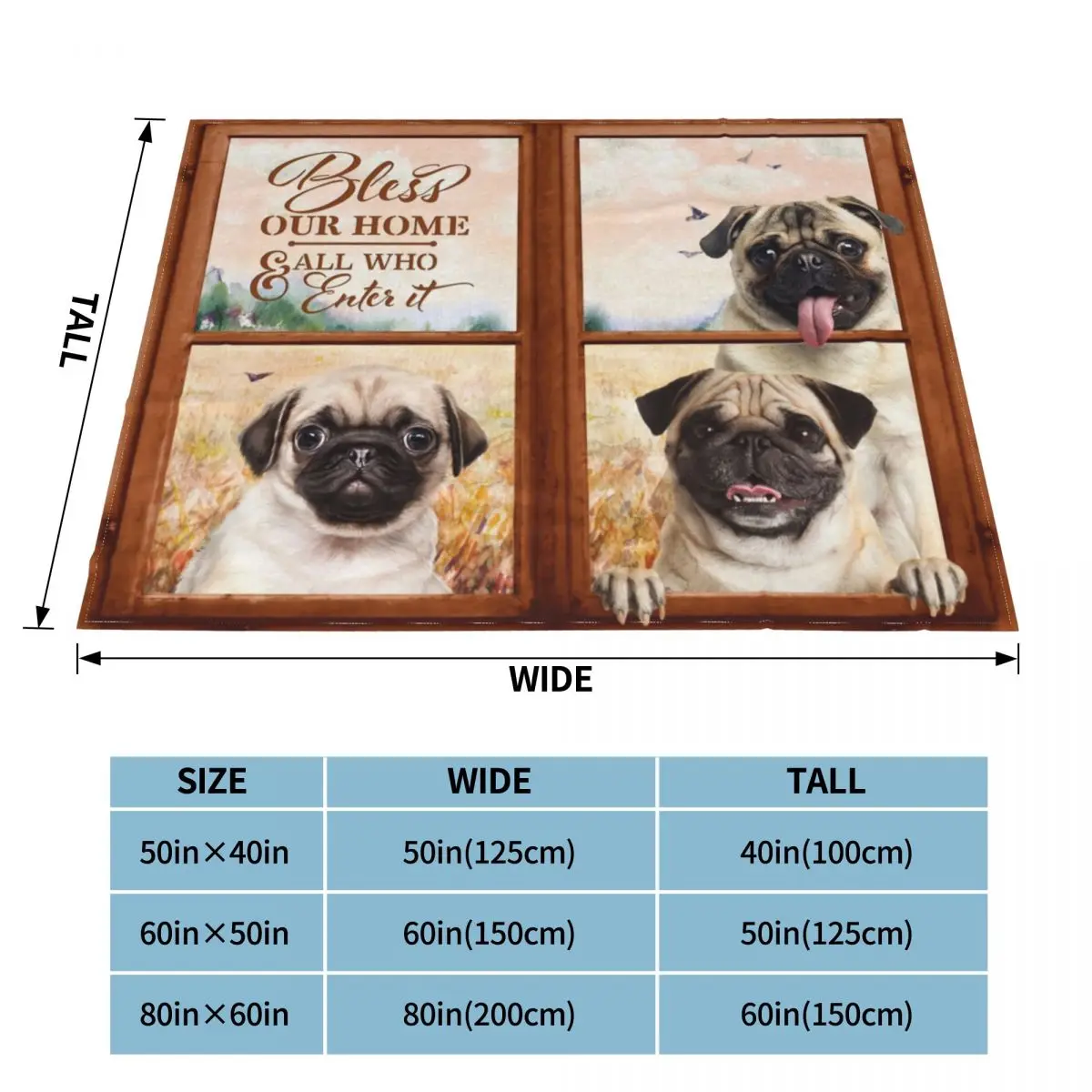 Pug Dog Bless Our Home Blanket Fleece Printed Multifunction Ultra-Soft Throw Blankets for Bedding Office Plush Thin Quilt