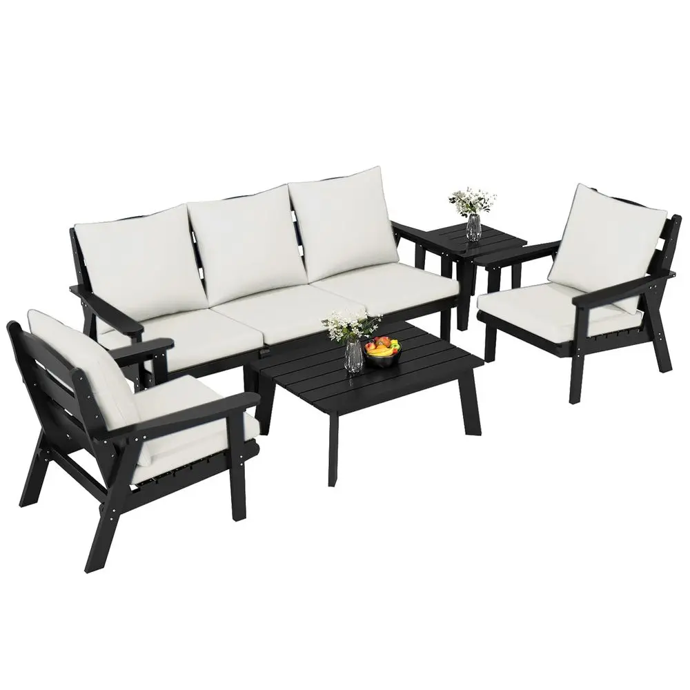 

7Piece Patio Furniture Set, HDPE AllWeather Outdoor Conversation Set with Thick Cushions, Sectional Patio Sofa Furniture for De