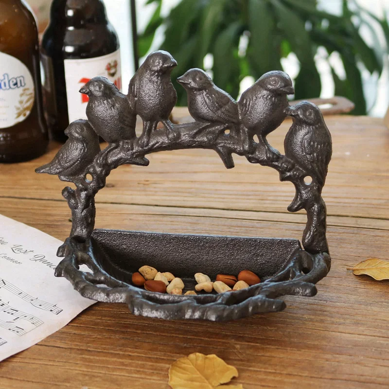 Cast Iron Bird Food Bowl Key Box Garden Decoration Handicraft