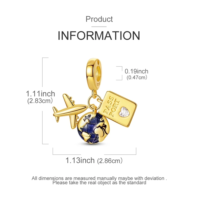 925 Sterling Silber Charms Perlen Reisepass Flugzeug Koffer Anhänger Passend für Original Armband DIY Schmuck Geschenk für Frauen – Detail 7