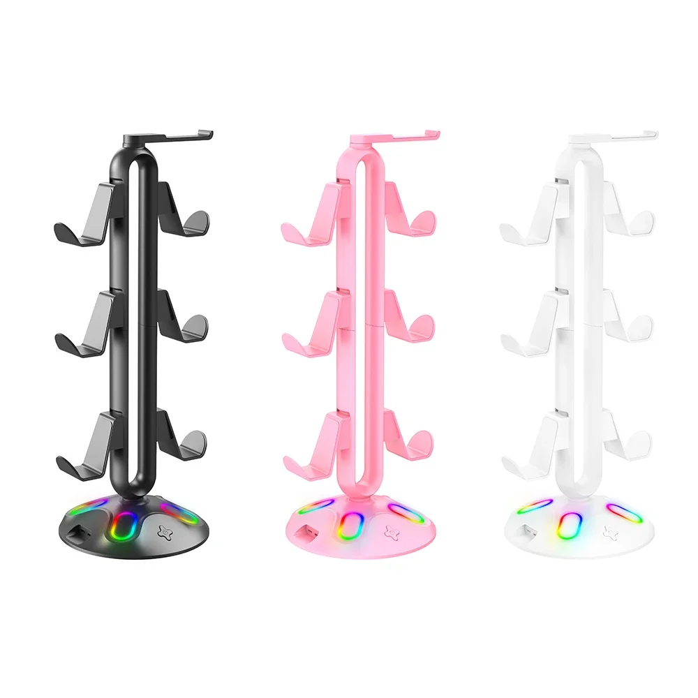 

RGB Gaming Headphone Stand 9 Light Modes Desktop Headset Holder with 3.5mm & Type-C Support Win7/8/10/11/Linux/Mac for Home Desk
