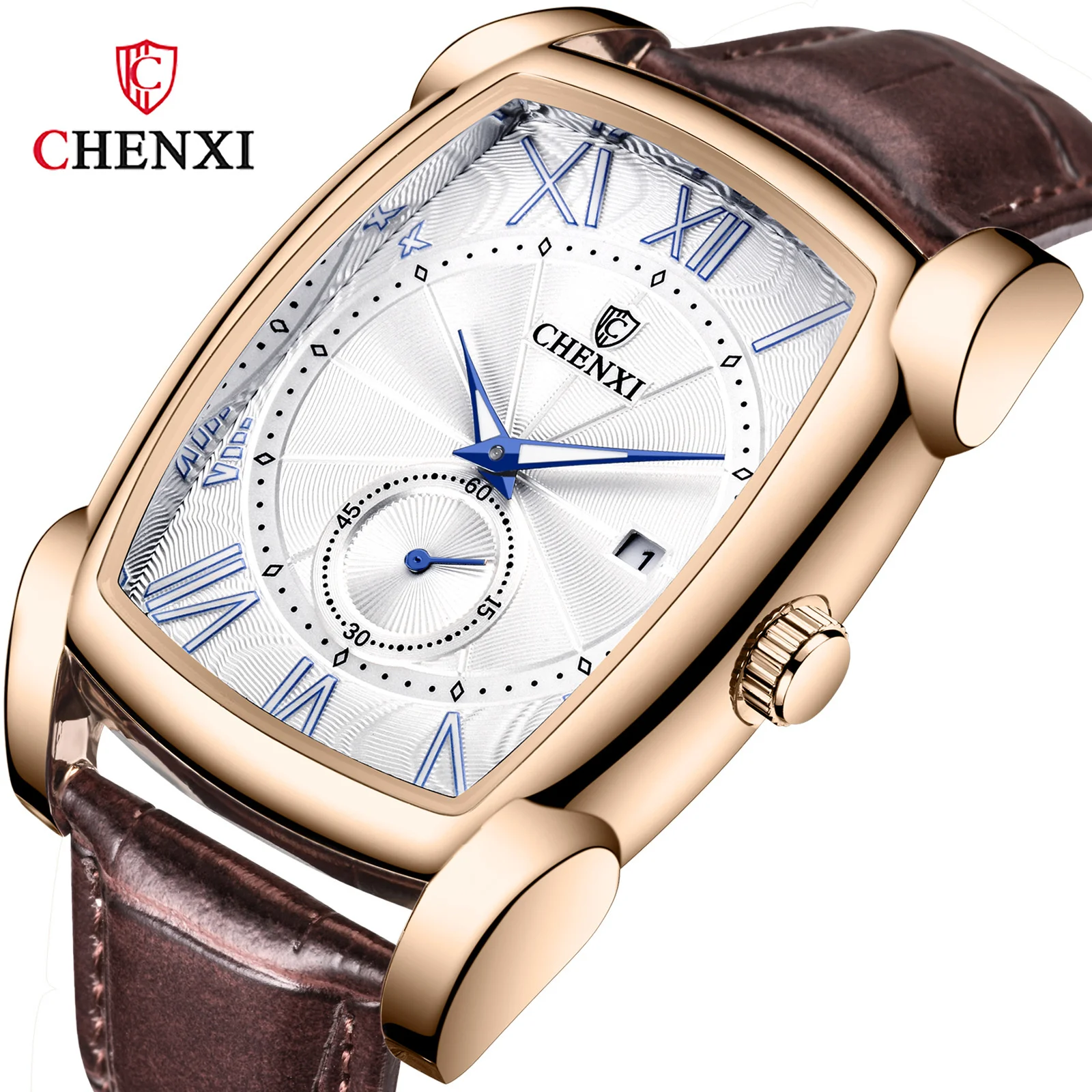 Fashion Chenxi 8209 Top Brand Men\'s Quartz Luxury Square Dial Business Chronograph Waterproof Male Gifts Steel & Leather Watches