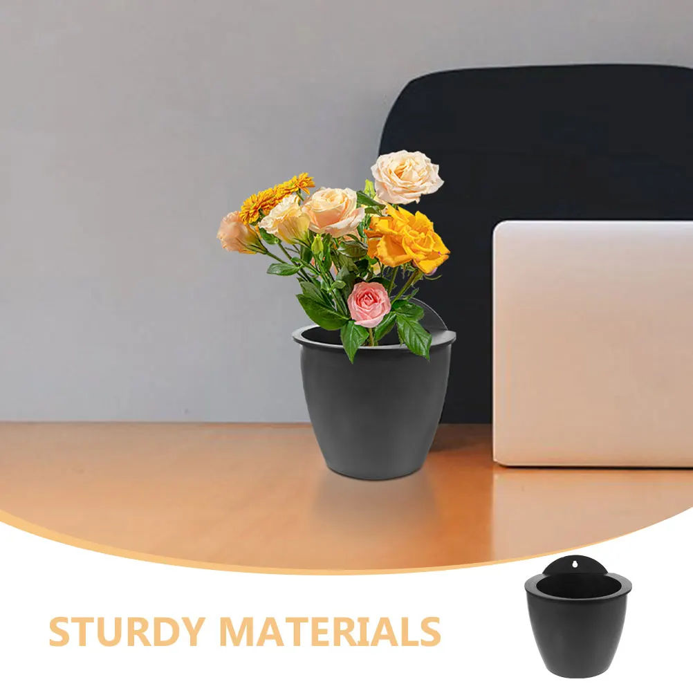 

Self Wall Mount Flowerpot Black Plastic Plant Container for Indoor Automatic Watering Planter Lightweight Sturdy