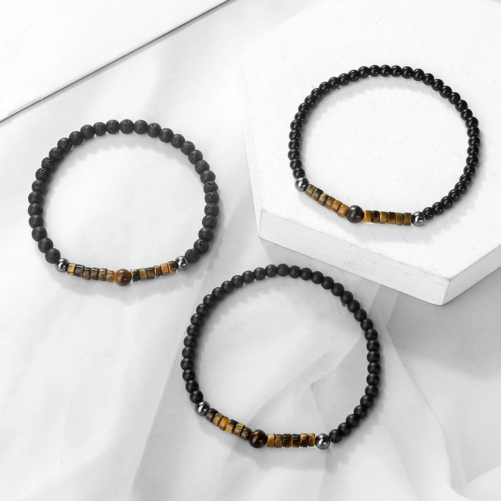 الحد الأدنى عين النمر حجر الخرز سوار للنساء الرجال 4 مللي متر الأسود الجزع البركاني الصخور ستراند أساور أوم معصمه مجوهرات هدية #4