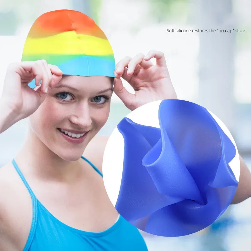 Silicone Swimming Cap Waterproof Swim Hat Gradient Elastic Caps For Men Women Sports Swimming Training Supplies
