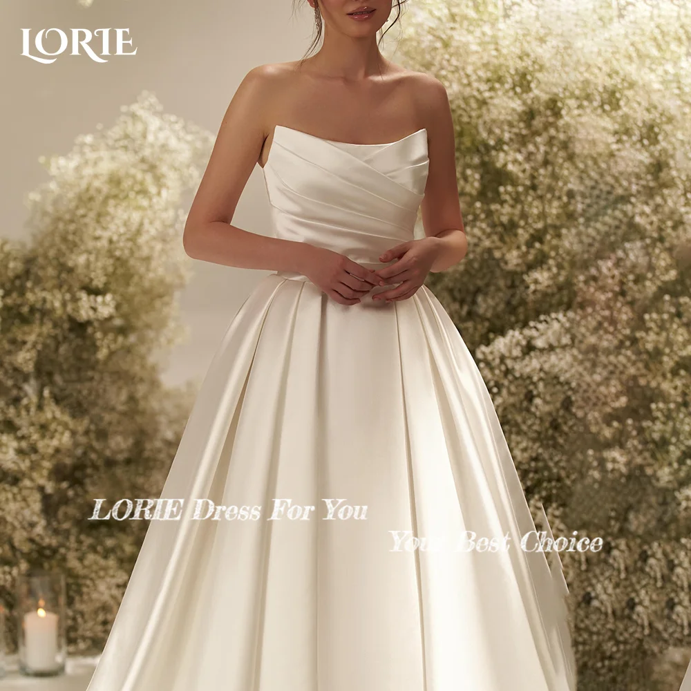 LORIE Elegant Satin Wedding Dresses Strapless Pleats A-Line Ball Beach Bridal Gown Straps Ruffle V Corset Customized Bride Dress