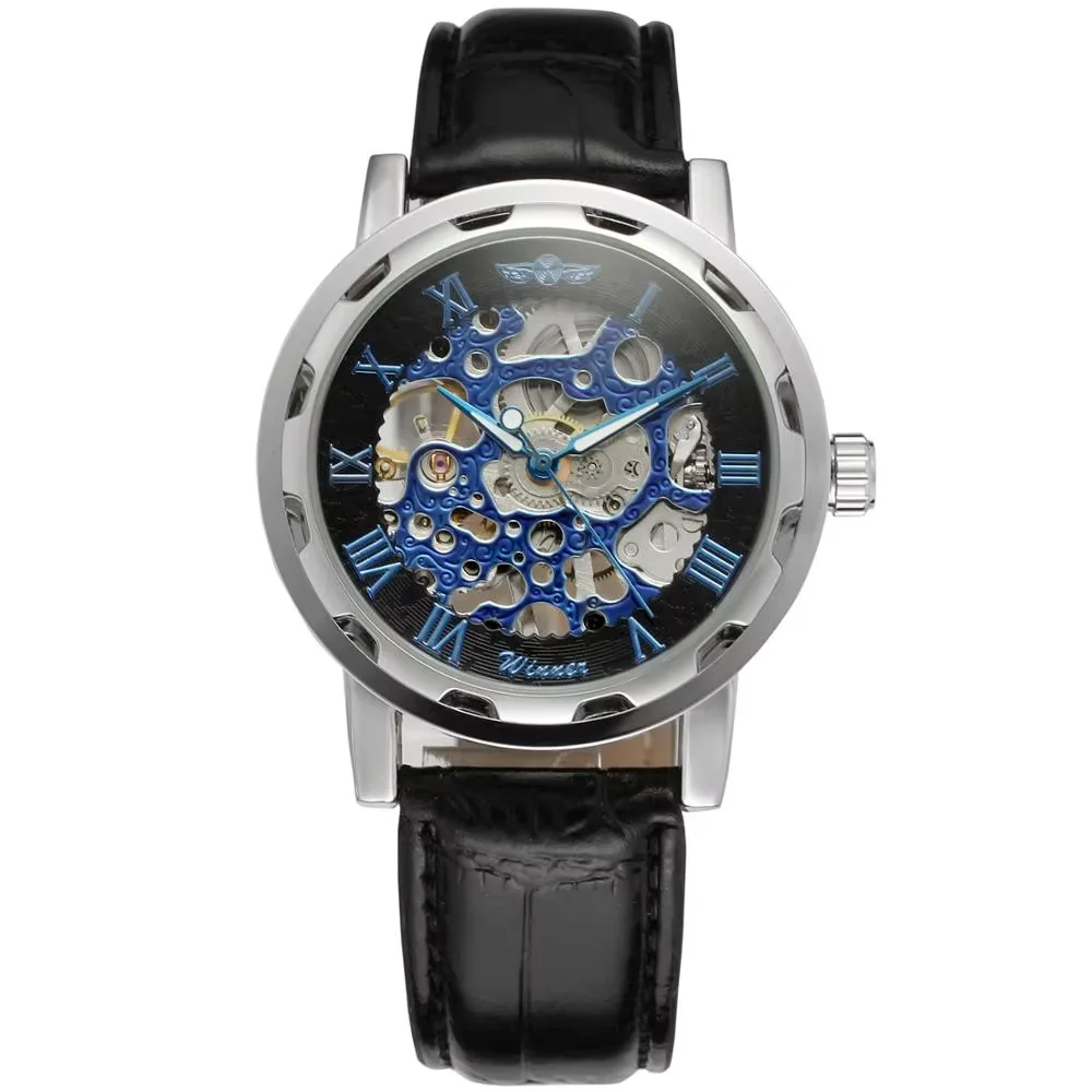 WINNER  Fashion trend men's and women's watches hollow creative dial leather strap automatic mechanical watches