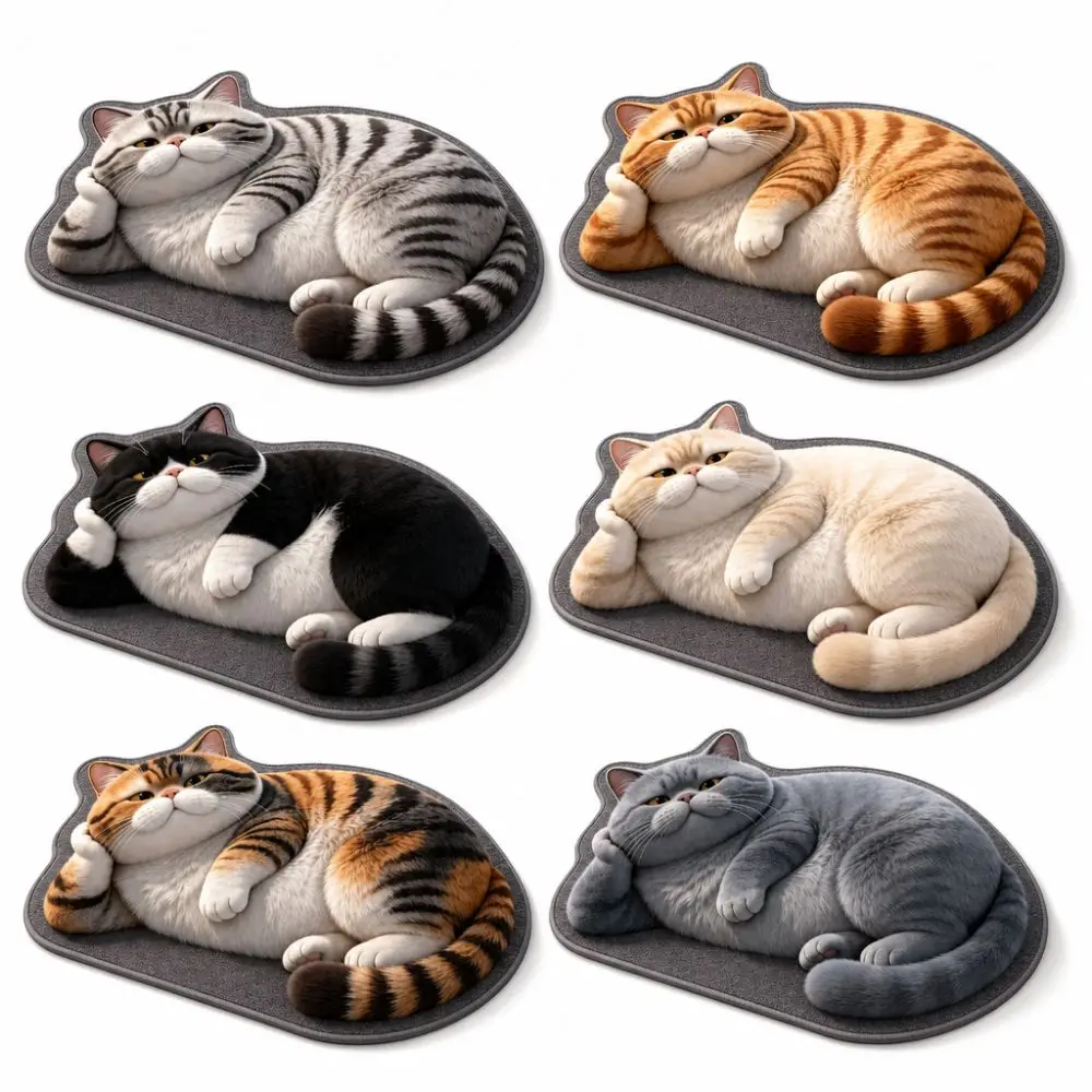 Diatomaceous Earth 3D Cat Floor Mat 40×60CM Realistic Bathroom Carpet Washable Water-absorbing Bedroom Door Rug Home Decor