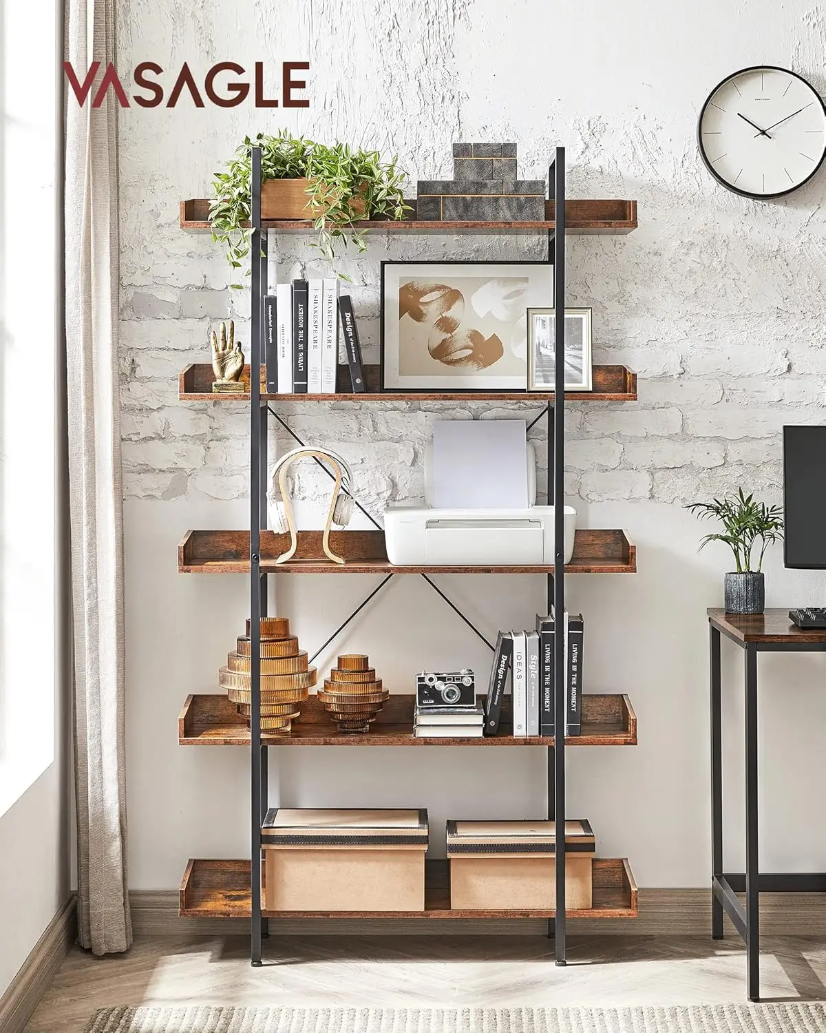 VASAGLE Bookcase, 5-Tier Shelving Unit, Spacious Storage Shelves, Easy Assembly, Living Room, Bedroom, Home Office