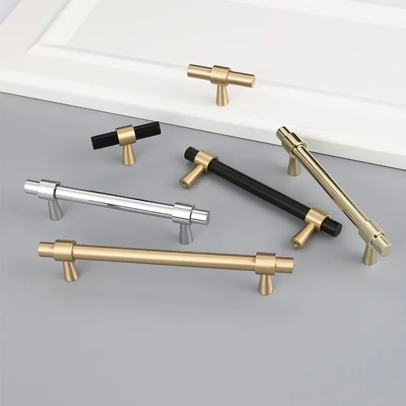 1 piece TB2005 Nordic Brass Furniture Handle Kitchen Cabinet Bar Pull Wardrobe Handles Gold/Black/Chrome 50mm-500mm Long Brass