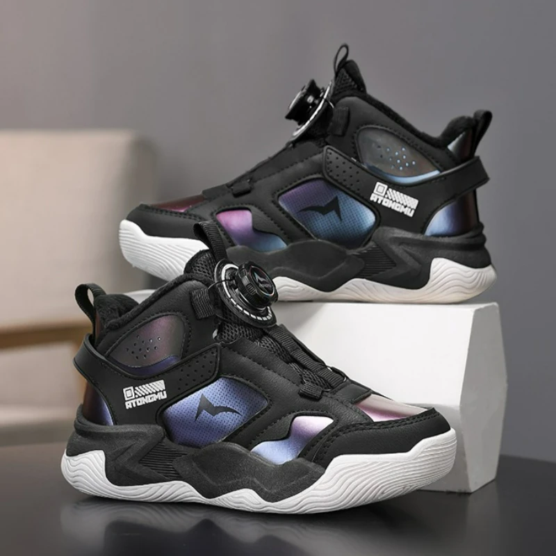 

Черные детские баскетбольные кроссовки с системой быстрой шнуровки, роскошные спортивные кеды для мальчиков, школьная обувь, высокие кроссовки в спортивном стиле