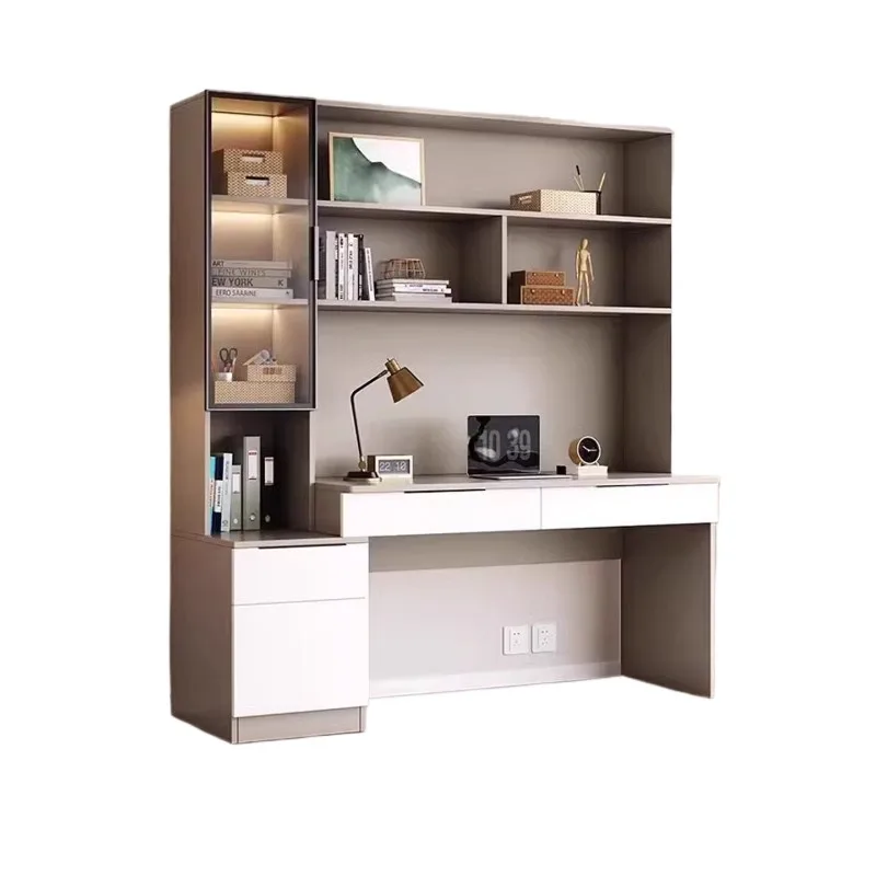 The middle shopkeeper customizes the solid wood computer desk, and the household desk bookshelf is a simple integrated bookcase.