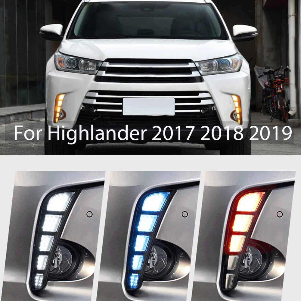 for Toyota Highlander 2017 2018 2019 LED DRL Daytime Running Light Front Fog Light Lamp with Turn Signal