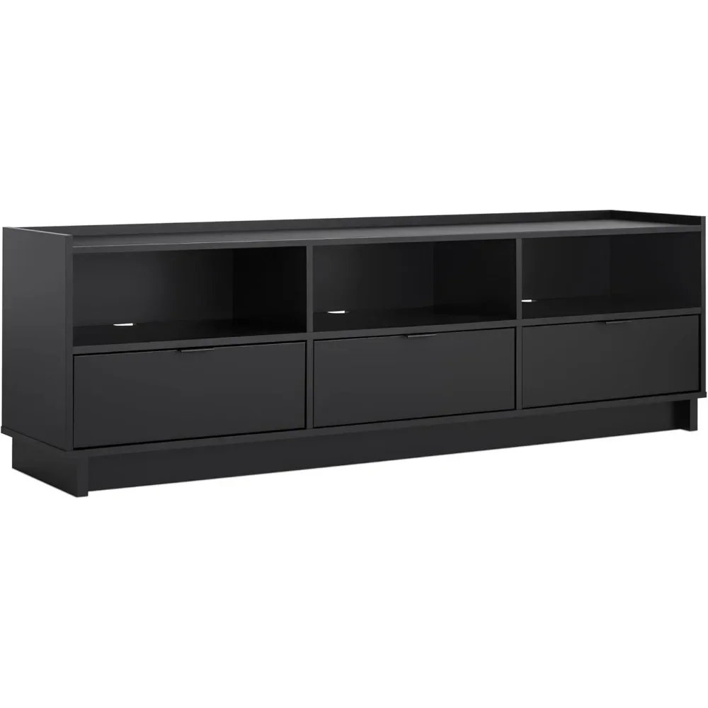 Simply Modern TV Stand: Black Storage Cabinet with Shelves for Your Living Room - 70.25