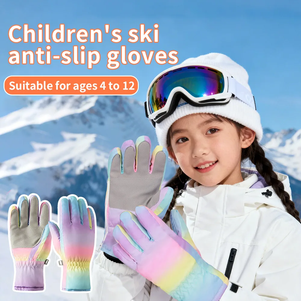 

Winter Waterproof Fleece-lined Warm Zipper Split Finger Ski Gloves for Child Snowboarding Outdoor Use Polyester Available