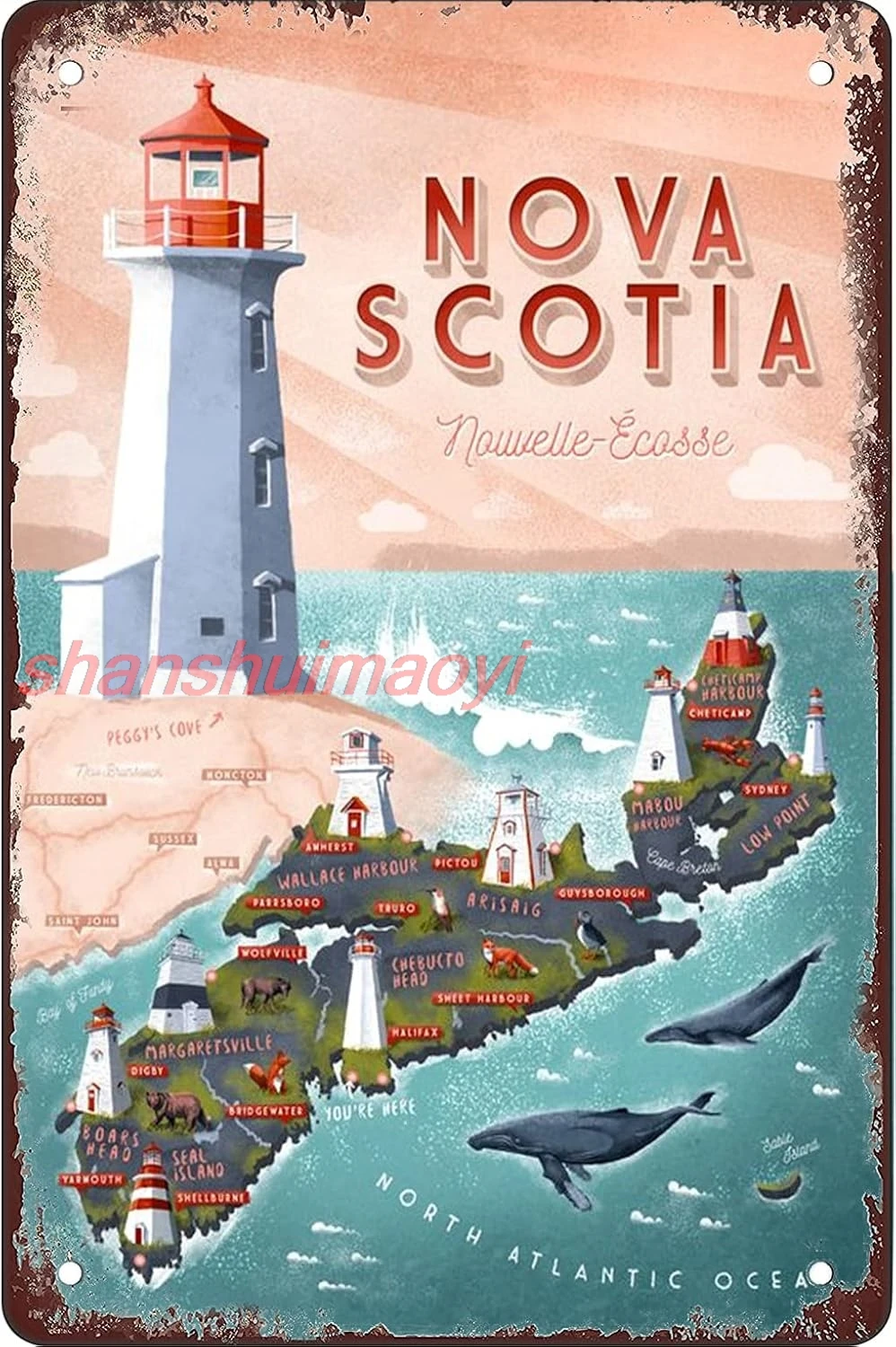 Retro tin sign NOVA SCOTIA Interesting metal sign wall art decoration suitable for garage, bar, restaurant, living room, bedroom