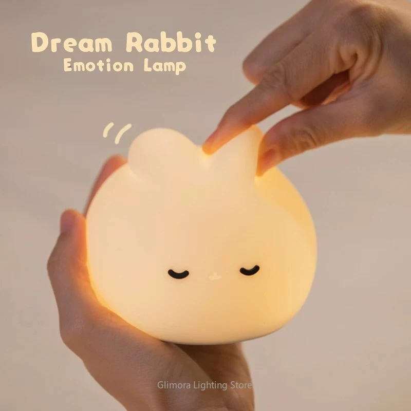 Dream Rabbit Emotion Night Light for Bedroom, Delay Off, Cute Bunny Sleep Aid Lamp for Kids Adults, Silicone Bedside Decor Gift