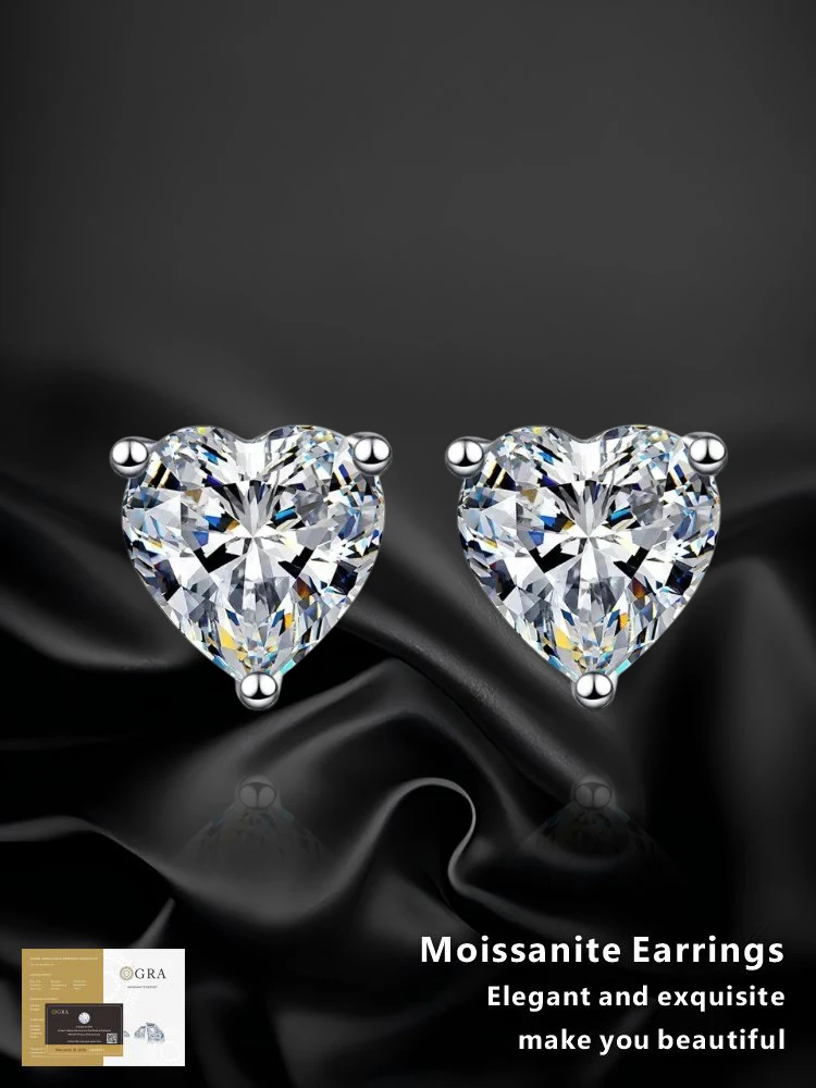 

925 silver earrings GRA Certified Moissanite Heart-shaped Fashion Jewelry for Light luxury Women Hoops