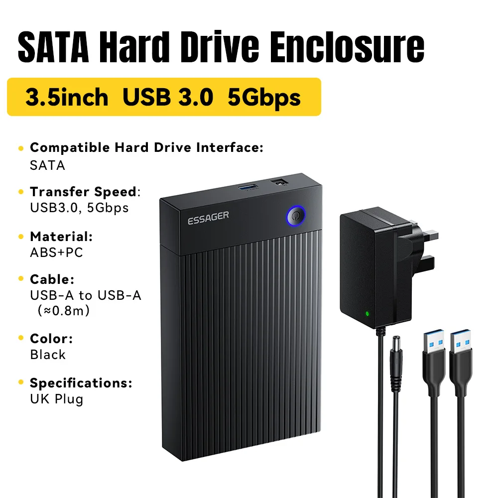 Essager USB 3.0 gereedschapsvrij dockingstation voor harde schijf 5 Gbps met UASP voor 2,5/3,5-inch SATA SSD/HDD externe converteradapter