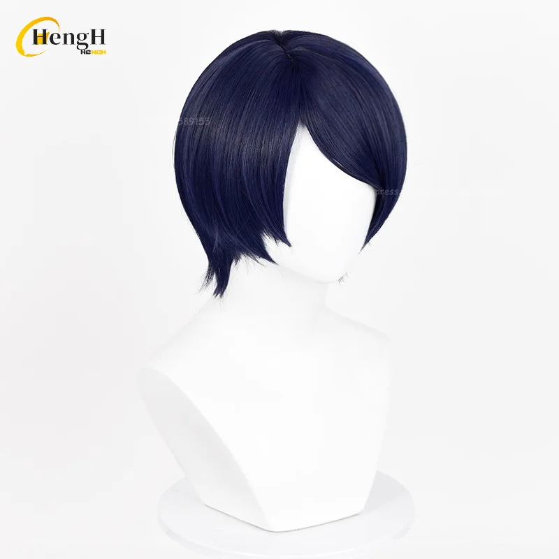 In Magazzino Gioco P5 Yusuke Kitagawa Capelli Sintetici Corti 29 cm Blu Nero Cosplay Anime Parrucca Resistente Al Calore Parrucche Del Partito Dei Capelli + Protezione Della Parrucca