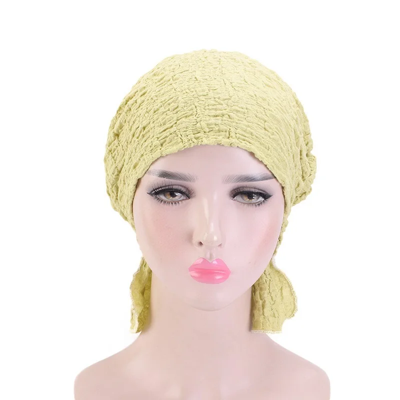 Hot Sale Comfortable Bubble Cotton Fashion Turban Caps Women's Elastic Headscarf Muslim Headscarf Cap for Women