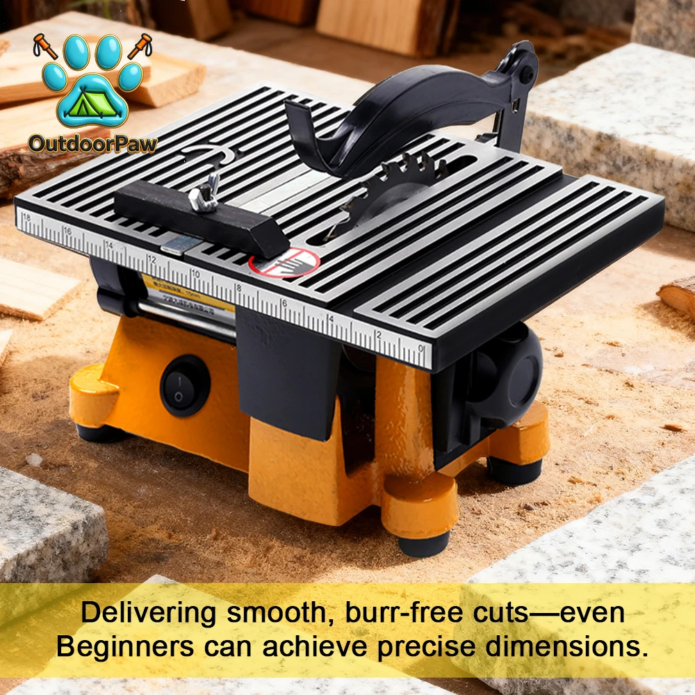 60W Mini Table Saw Top Cut Off Miter Saw Multi-function Desktop Saws with 3 Blades for Precision Cut Metal Wood Frame Molding