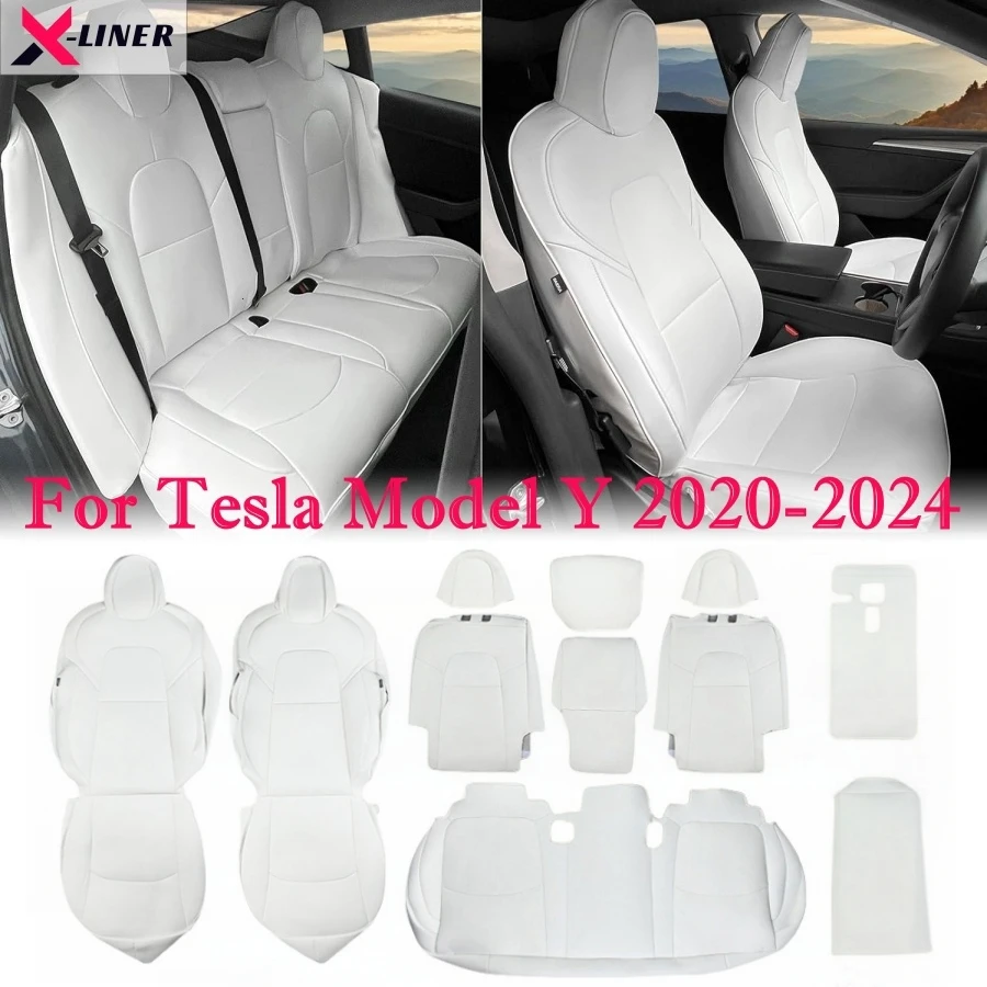 Full Set Car Seat Covers For 2020-2024 Tesla Model Y 5 Seat Nappa PU Leather Front & Rear Seat Cover Cushion Protectors