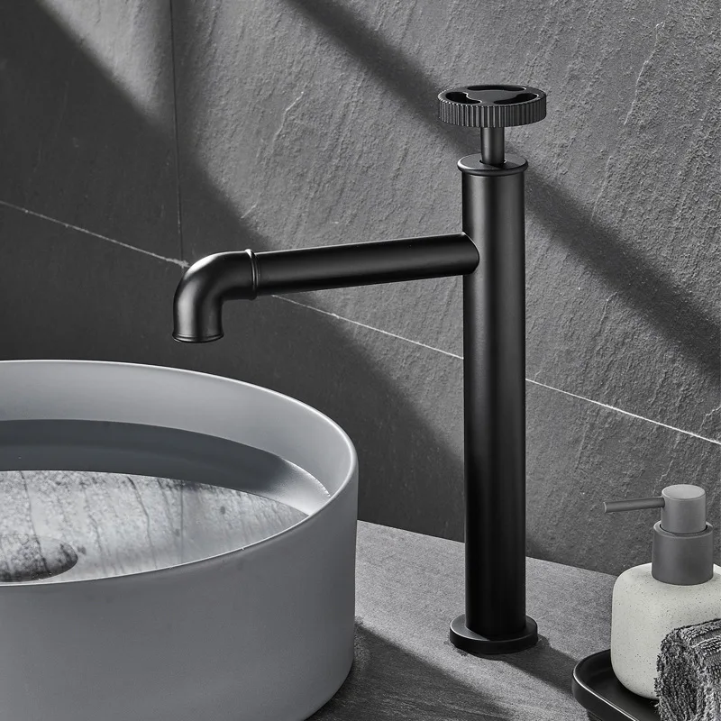 

Matte Black Basin Faucet Retro Industrial Style Bathroom Sink Faucet Brass Cold Hot Water Mixer Tap Crane Lavatory Vessel Tap