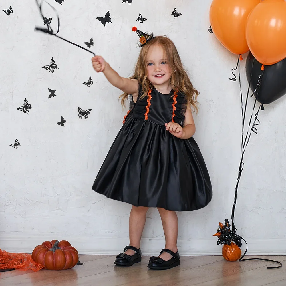 Toddler Black Halloween Dress For Baby Girl Clothes Baptism Sleeveless Birthday Princess Dress Girls Dresses Party Wedding Gown