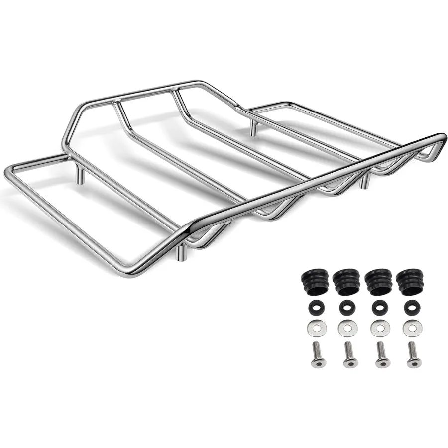 Porte-bagages supérieur Air Wing pour moto Touring : porte-bagages durable au fini chromé compatible avec HarleyDavidson Touring Stree