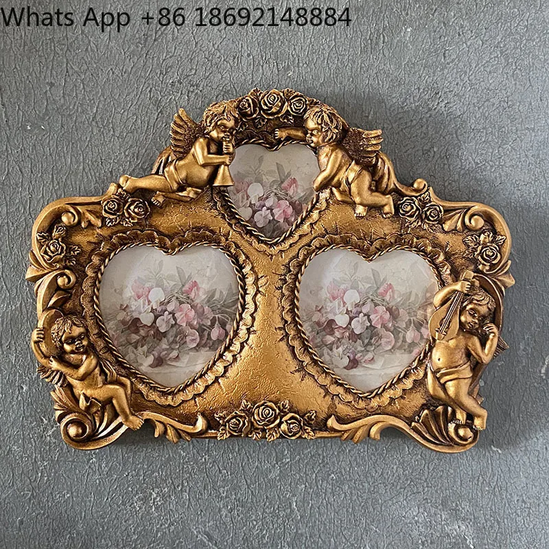 European retro engraved gold love resin photo frame wall hanging porch photo wall creative picture frame American pastoral